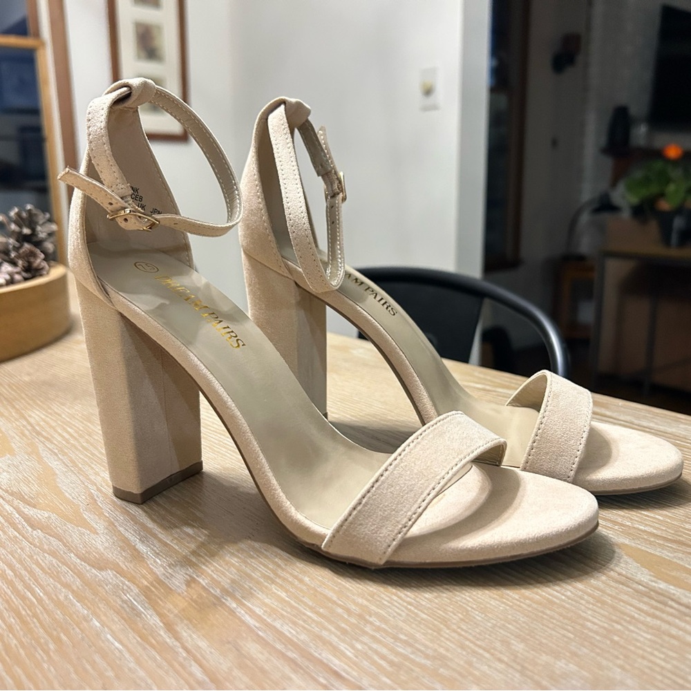 Elegant Beige Block Heel Sandals